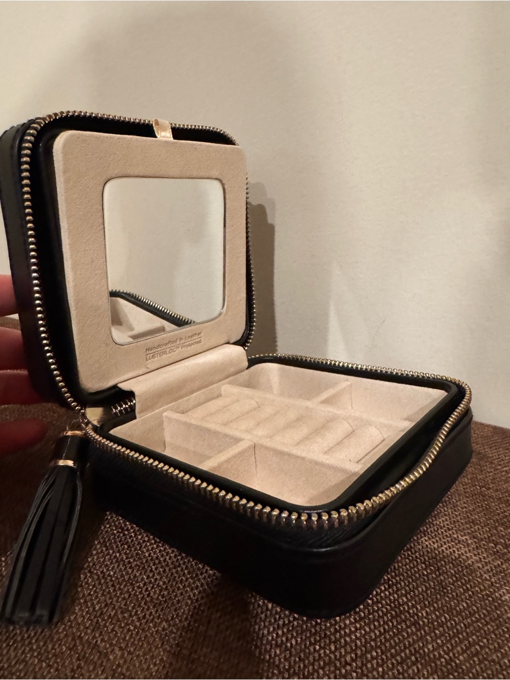 Wolf 4x4 inch Compact Black Travel Jewelry Case with Tassel